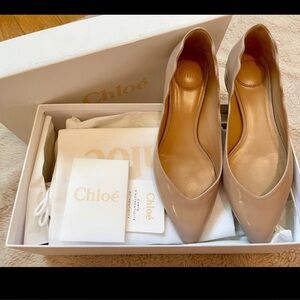 Chloe flats 5.5 35.5 pointed Ballerinas scallop heels in pink tea beige nude